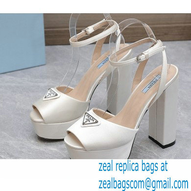 Prada Heel 13cm platform 4cm High-heeled satin sandals White 2022