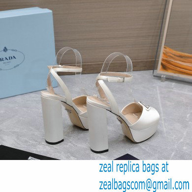 Prada Heel 13cm platform 4cm High-heeled satin sandals White 2022