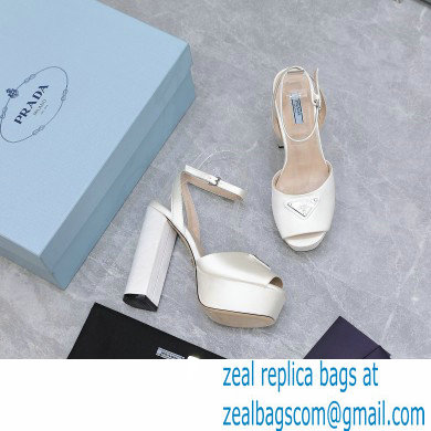 Prada Heel 13cm platform 4cm High-heeled satin sandals White 2022