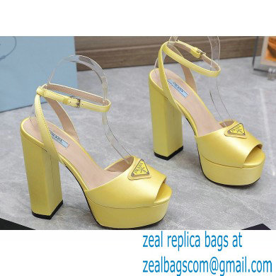 Prada Heel 13cm platform 4cm High-heeled satin sandals Yellow 2022