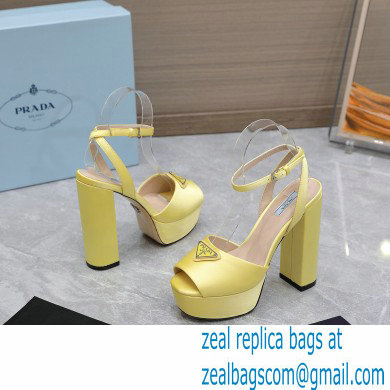 Prada Heel 13cm platform 4cm High-heeled satin sandals Yellow 2022