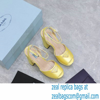 Prada Heel 13cm platform 4cm High-heeled satin sandals Yellow 2022