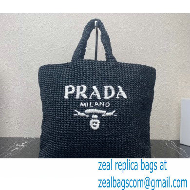 Prada Large raffia tote bag 1BG392 Black 2022