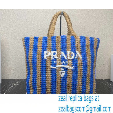 Prada Large raffia tote bag 1BG392 Blue/Beige 2022