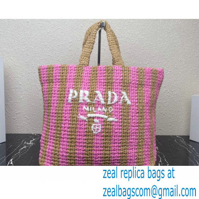 Prada Large raffia tote bag 1BG392 Pink/Beige 2022