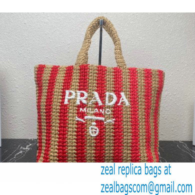Prada Large raffia tote bag 1BG392 Red/Beige 2022
