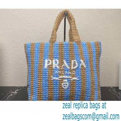 Prada Large raffia tote bag 1BG392 Sky Blue/Beige 2022