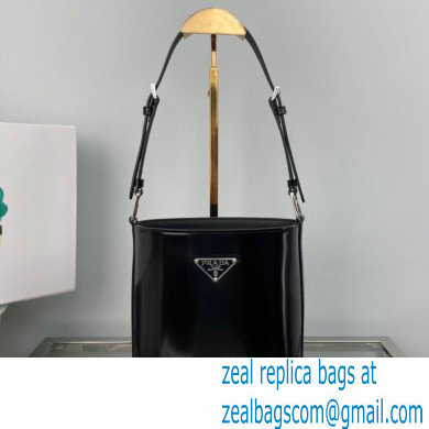Prada Mini brushed-leather bucket bag 1BE059 Black 2022 - Click Image to Close