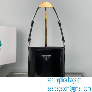 Prada Mini brushed-leather bucket bag 1BE059 Black 2022