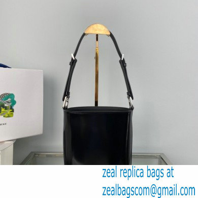 Prada Mini brushed-leather bucket bag 1BE059 Black 2022 - Click Image to Close