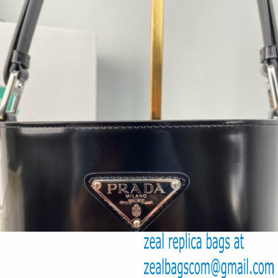 Prada Mini brushed-leather bucket bag 1BE059 Black 2022