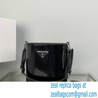 Prada Mini brushed-leather bucket bag 1BE059 Black 2022 - Click Image to Close