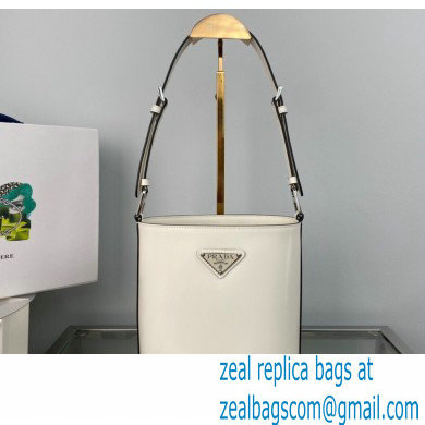 Prada Mini brushed-leather bucket bag 1BE059 White 2022
