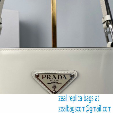 Prada Mini brushed-leather bucket bag 1BE059 White 2022