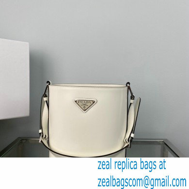 Prada Mini brushed-leather bucket bag 1BE059 White 2022