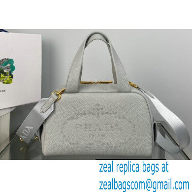 Prada Perforated logo Leather Handbag 1BH078 Gray 2022 - Click Image to Close