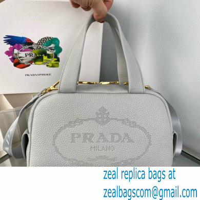 Prada Perforated logo Leather Handbag 1BH078 Gray 2022