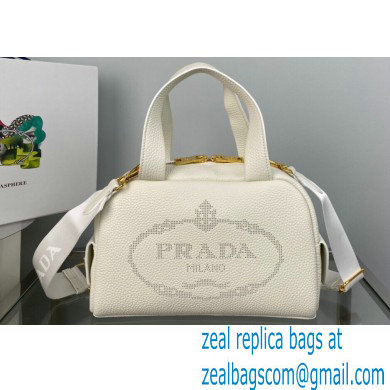 Prada Perforated logo Leather Handbag 1BH078 White 2022 - Click Image to Close