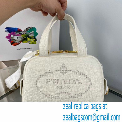 Prada Perforated logo Leather Handbag 1BH078 White 2022 - Click Image to Close