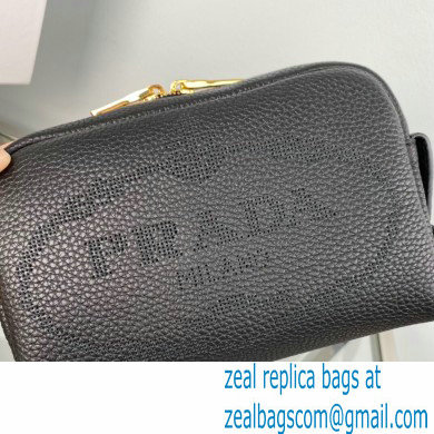 Prada Perforated logo Leather shoulder bag 1BH187 Black 2022