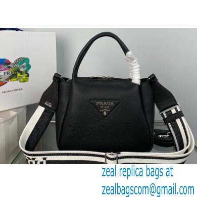 Prada Small Leather HandBag with shoulder strap 1BC145 Black 2022
