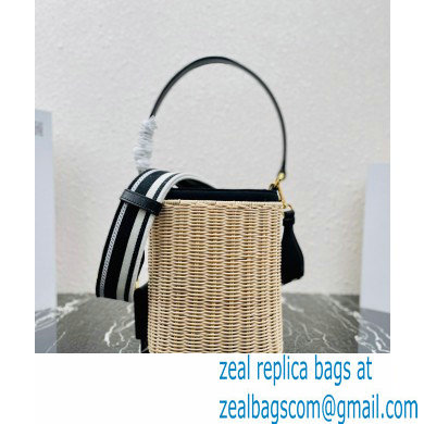Prada Wicker and canvas bucket bag 1BE062 Black 2022