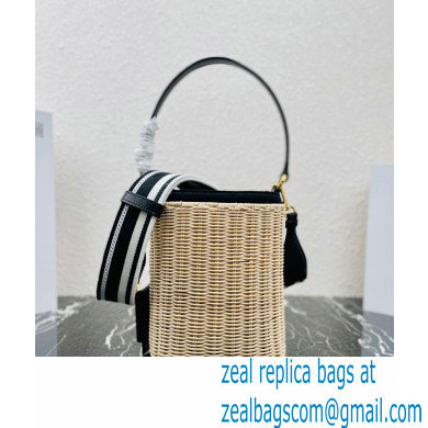 Prada Wicker and canvas bucket bag 1BE062 Black 2022 - Click Image to Close