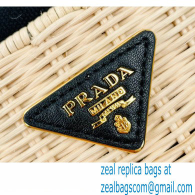 Prada Wicker and canvas bucket bag 1BE062 Black 2022 - Click Image to Close