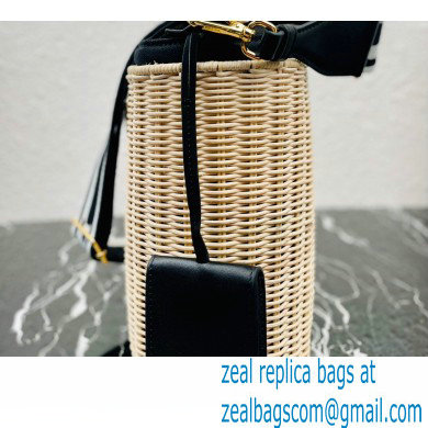 Prada Wicker and canvas bucket bag 1BE062 Black 2022