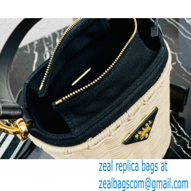 Prada Wicker and canvas bucket bag 1BE062 Black 2022 - Click Image to Close