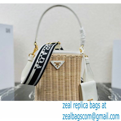 Prada Wicker and canvas bucket bag 1BE062 White 2022 - Click Image to Close