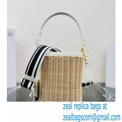 Prada Wicker and canvas bucket bag 1BE062 White 2022 - Click Image to Close