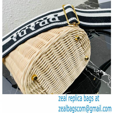 Prada Wicker and canvas bucket bag 1BE062 White 2022