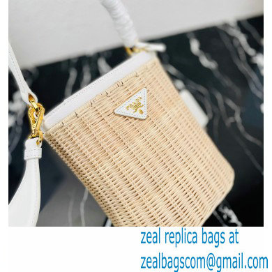 Prada Wicker and canvas bucket bag 1BE062 White 2022 - Click Image to Close