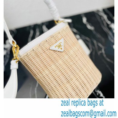 Prada Wicker and canvas bucket bag 1BE062 White 2022