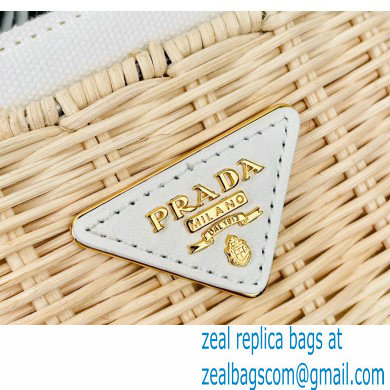 Prada Wicker and canvas bucket bag 1BE062 White 2022 - Click Image to Close