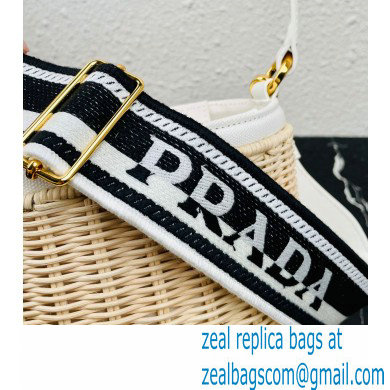 Prada Wicker and canvas bucket bag 1BE062 White 2022