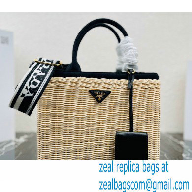 Prada Wicker and canvas tote bag 1BG835 Black 2022 - Click Image to Close