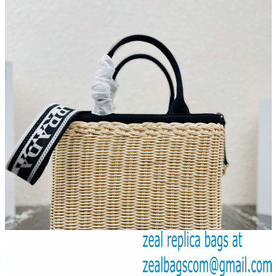 Prada Wicker and canvas tote bag 1BG835 Black 2022