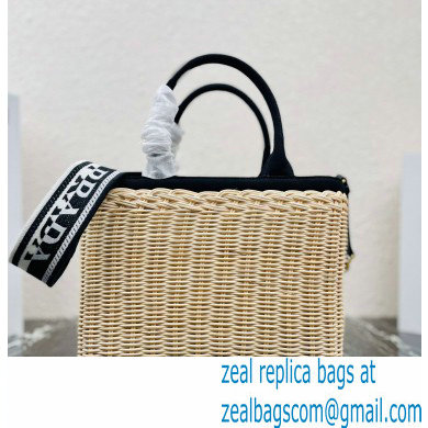 Prada Wicker and canvas tote bag 1BG835 Black 2022 - Click Image to Close