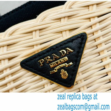 Prada Wicker and canvas tote bag 1BG835 Black 2022