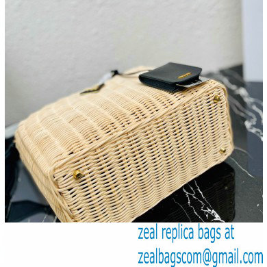 Prada Wicker and canvas tote bag 1BG835 Black 2022 - Click Image to Close