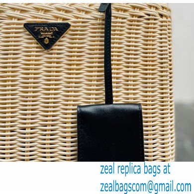 Prada Wicker and canvas tote bag 1BG835 Black 2022