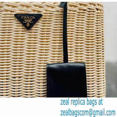 Prada Wicker and canvas tote bag 1BG835 Black 2022 - Click Image to Close