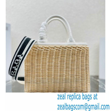 Prada Wicker and canvas tote bag 1BG835 White 2022