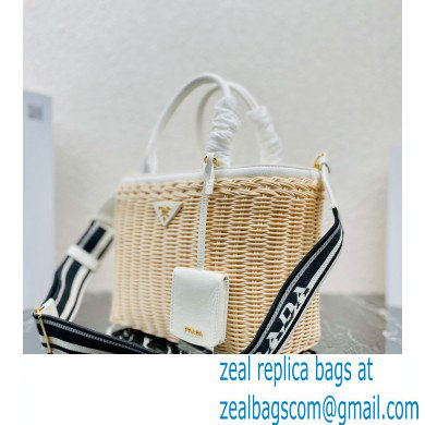 Prada Wicker and canvas tote bag 1BG835 White 2022