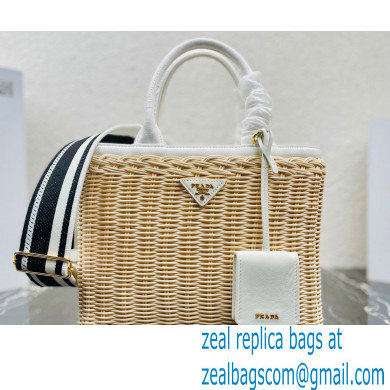 Prada Wicker and canvas tote bag 1BG835 White 2022