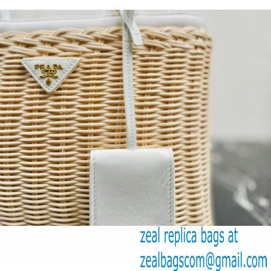 Prada Wicker and canvas tote bag 1BG835 White 2022