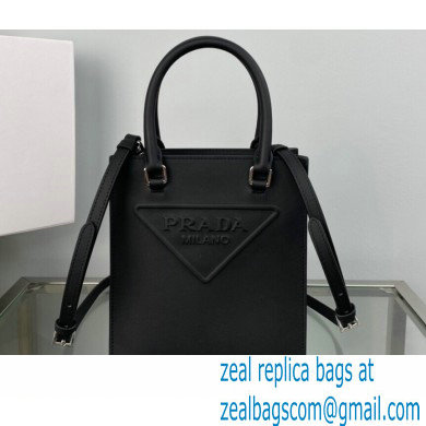 Prada embossed triangle logo Leather handbag 1BA333 Black 2022