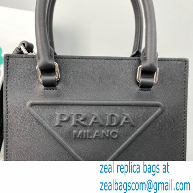 Prada embossed triangle logo Leather handbag 1BA333 Black 2022